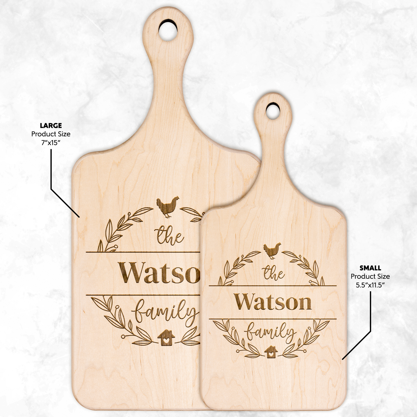 Family Last Name Personalized Hardwood Paddle Cutting Board
