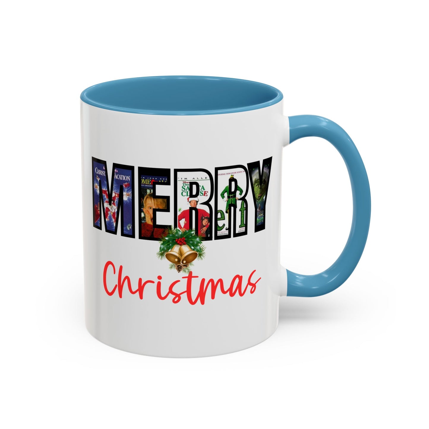 Cute Merry Christmas Nostalgic Holiday Movie Poster Mug | Christmas Gift | Christmas Bells | 11oz Accent Mug | 15oz