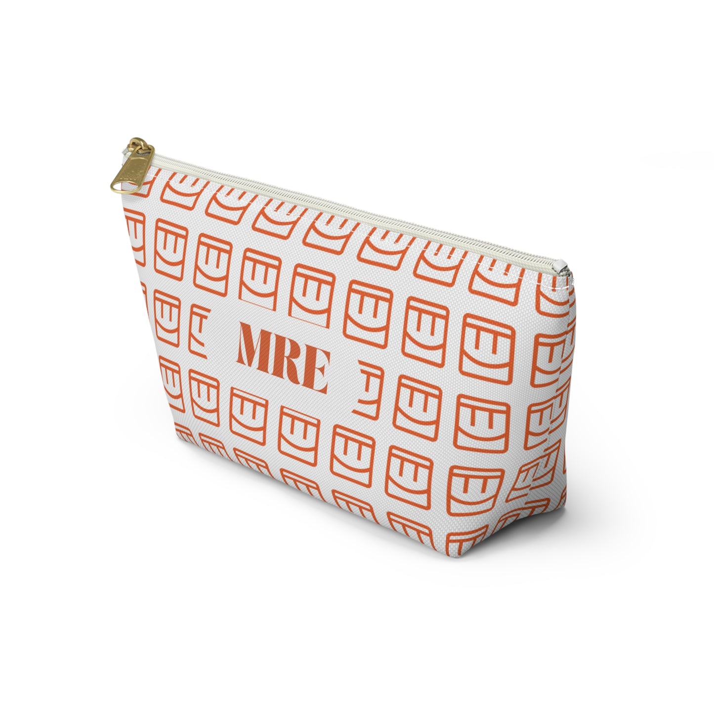 Madison Pouch Personalized Monogram Accessory Pouch — Orange Monogram 'MRE' T-Bottom Makeup Bag