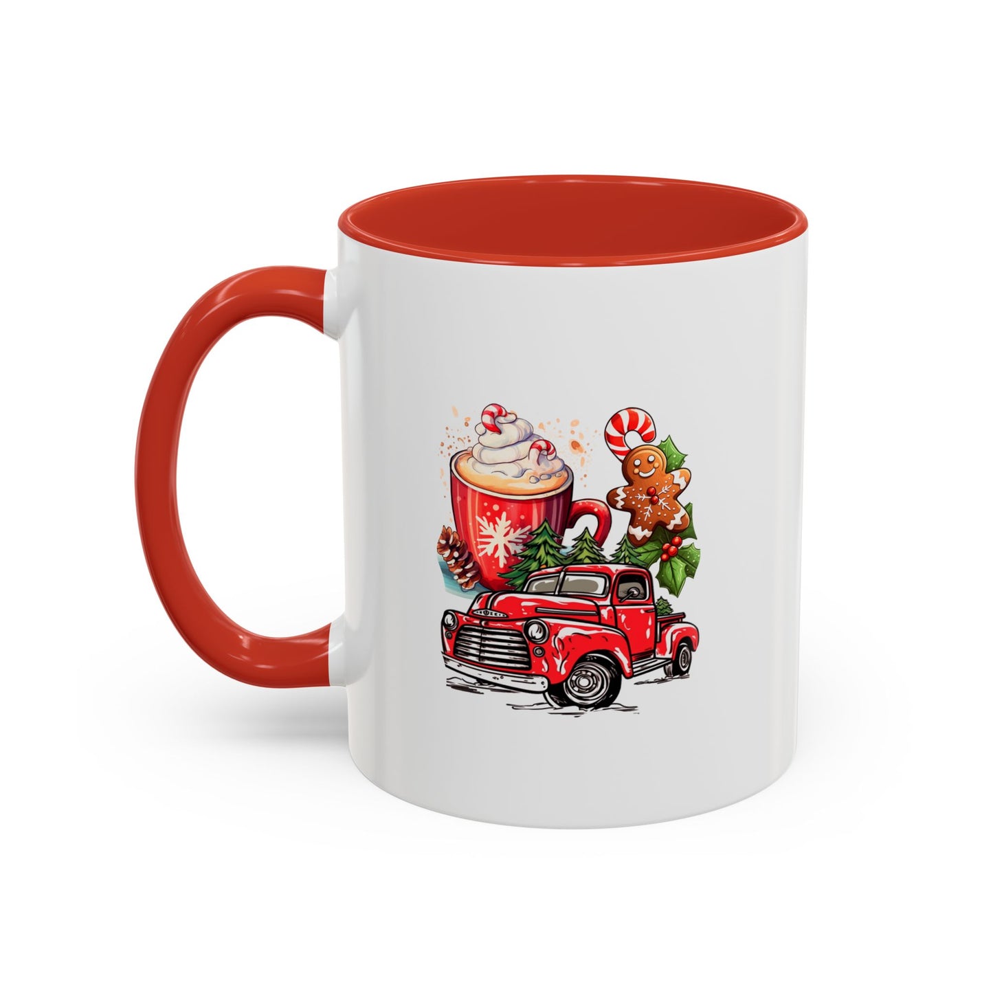 Red Christmas Truck Mug | Cute Gingerbread Man Mug | Christmas Gift Idea | 11oz Accent Mug | 15oz Accent Mug