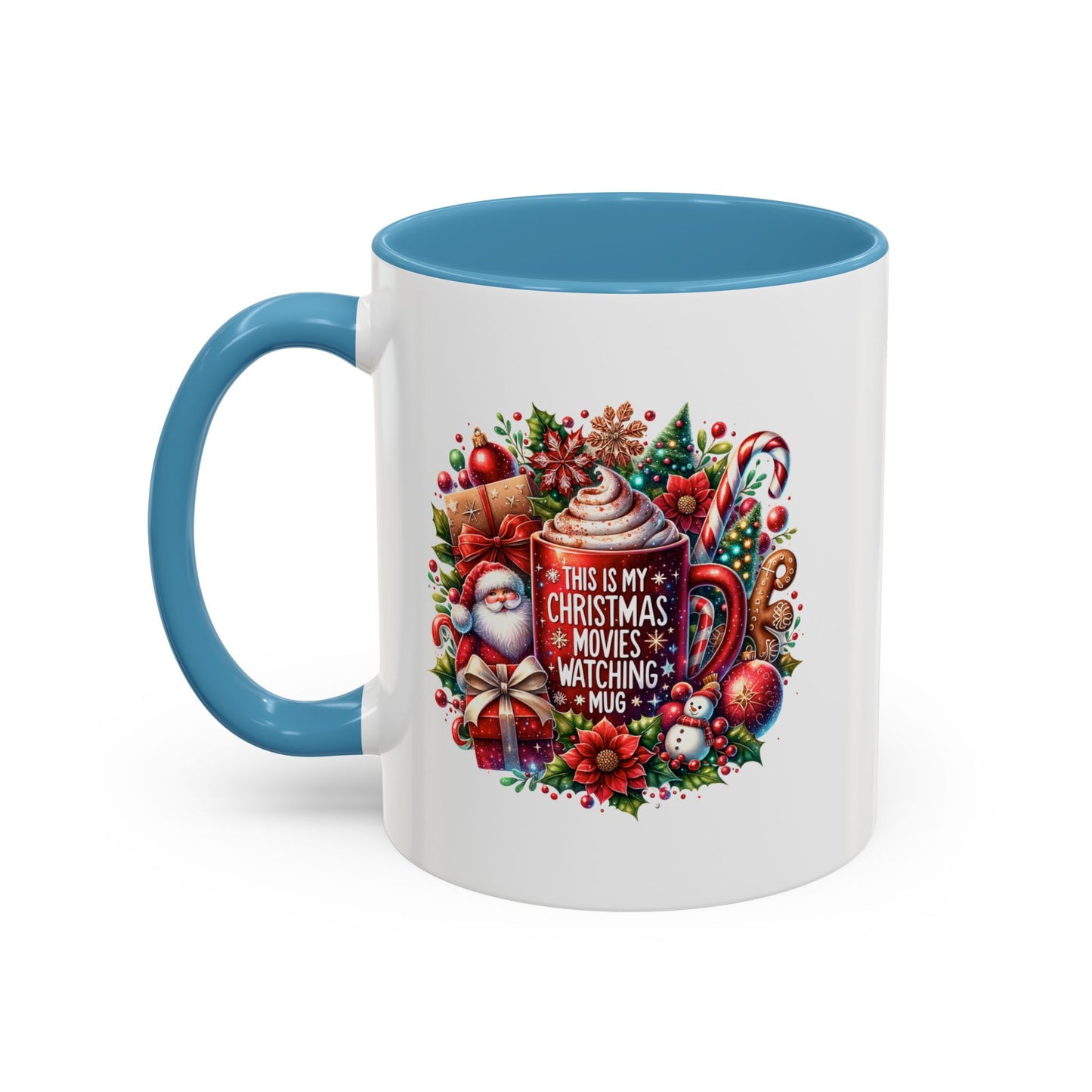 Cute Christmas Movie Watching Mug | Christmas Gift | Ceramic Christmas Gift | |11oz Accent Mug | 15oz Accent Mug