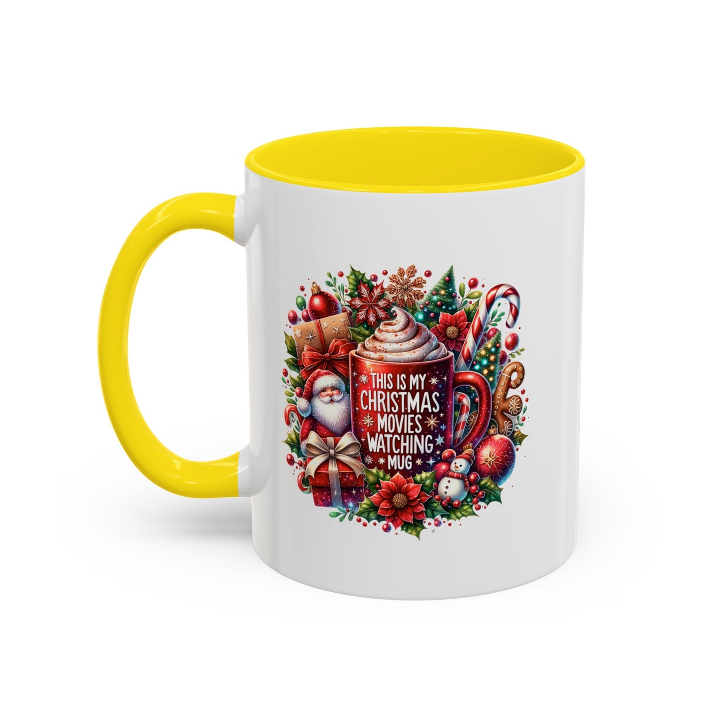 Cute Christmas Movie Watching Mug | Christmas Gift | Ceramic Christmas Gift | |11oz Accent Mug | 15oz Accent Mug