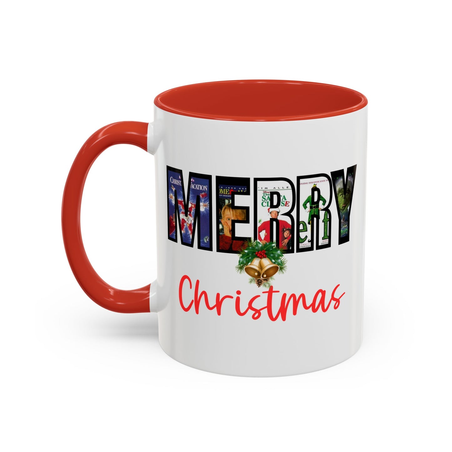 Cute Merry Christmas Nostalgic Holiday Movie Poster Mug | Christmas Gift | Christmas Bells | 11oz Accent Mug | 15oz