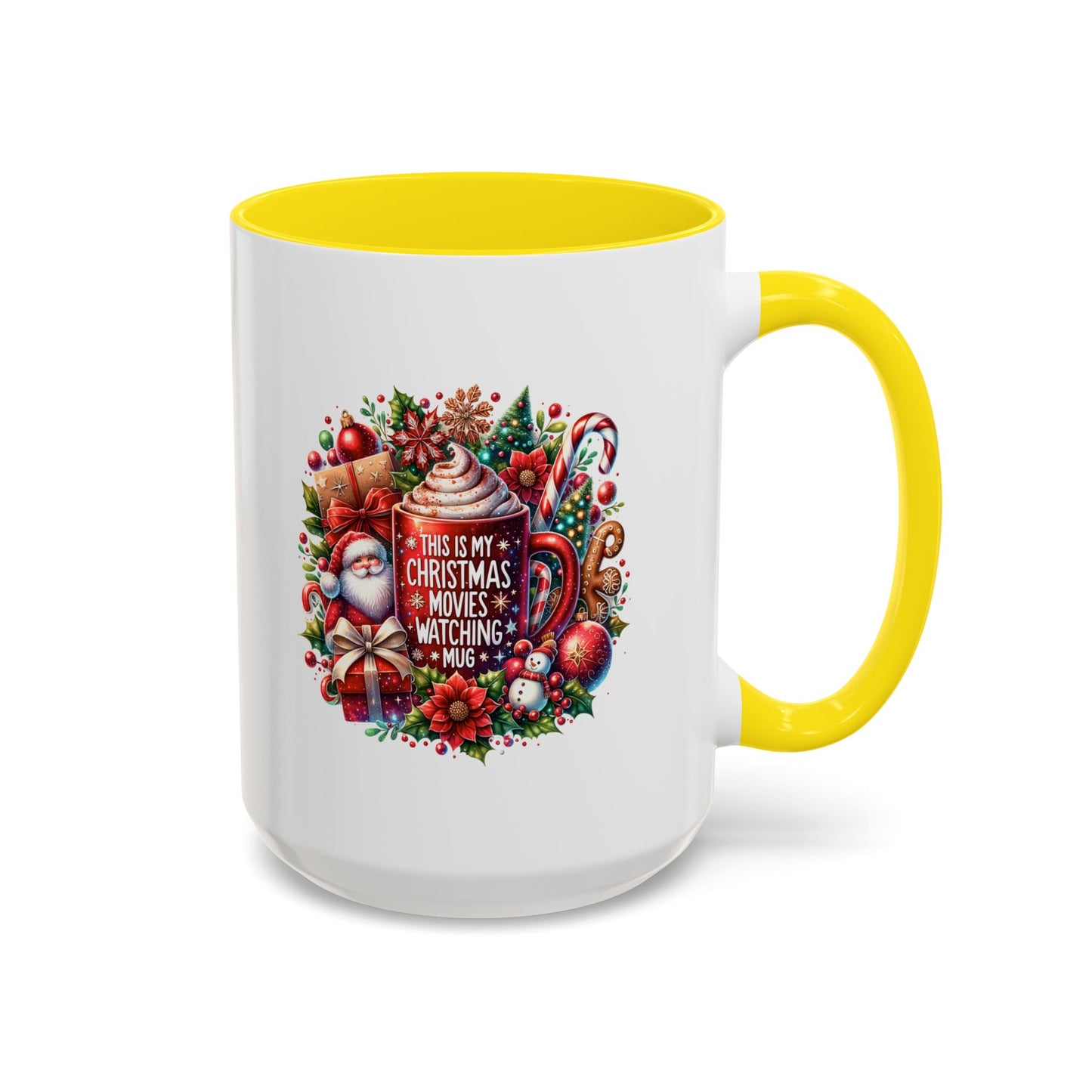 Cute Christmas Movie Watching Mug | Christmas Gift | Ceramic Christmas Gift | |11oz Accent Mug | 15oz Accent Mug
