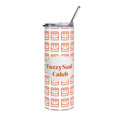 Caleb Personalized 20oz Stainless Tumbler - 'FuzzySeal Caleb' Pink Pattern
