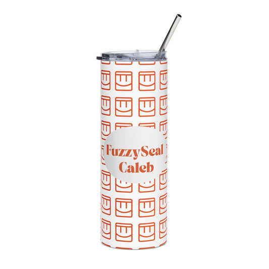 Caleb Personalized 20oz Stainless Tumbler - 'FuzzySeal Caleb' Pink Pattern