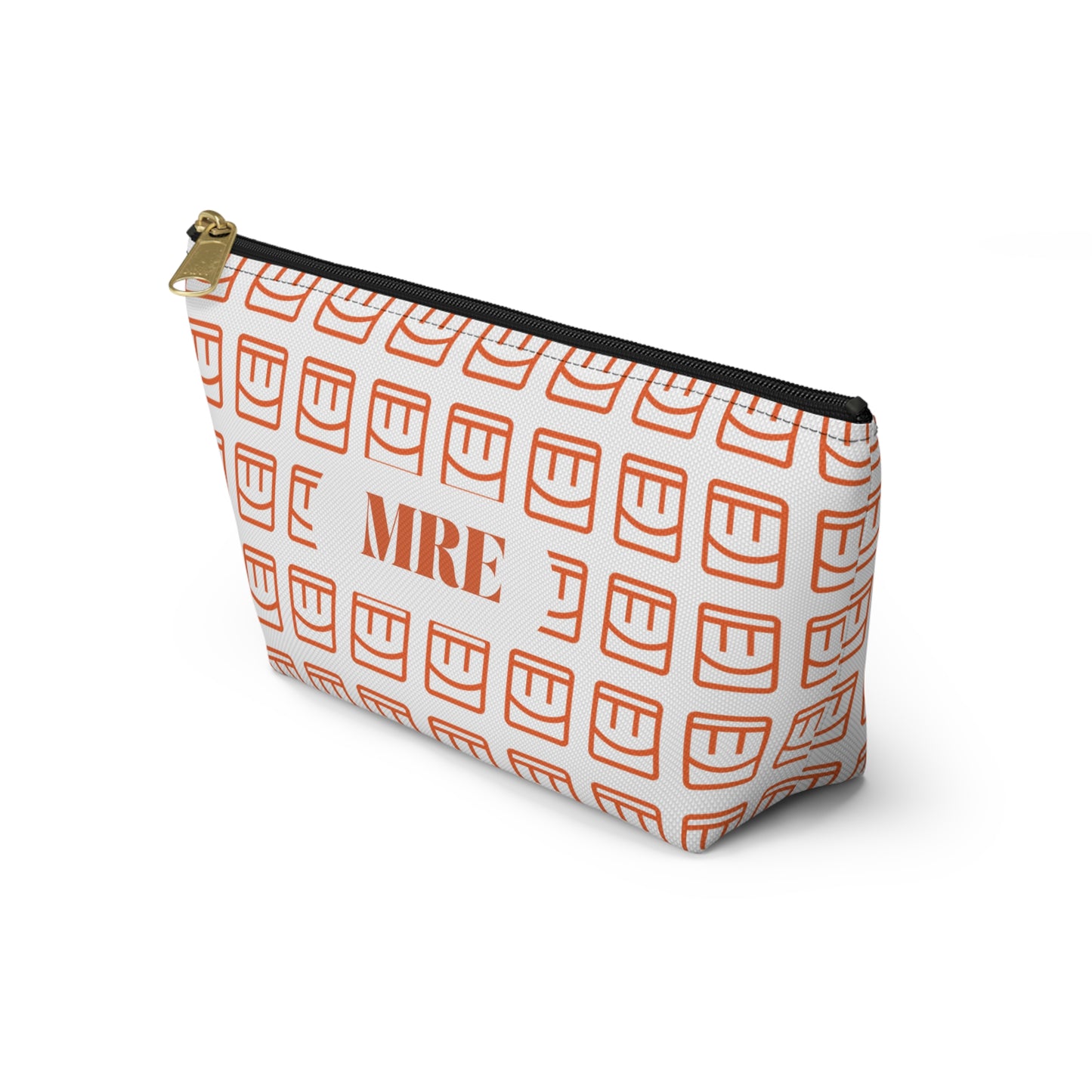 Madison Pouch Personalized Monogram Accessory Pouch — Orange Monogram 'MRE' T-Bottom Makeup Bag