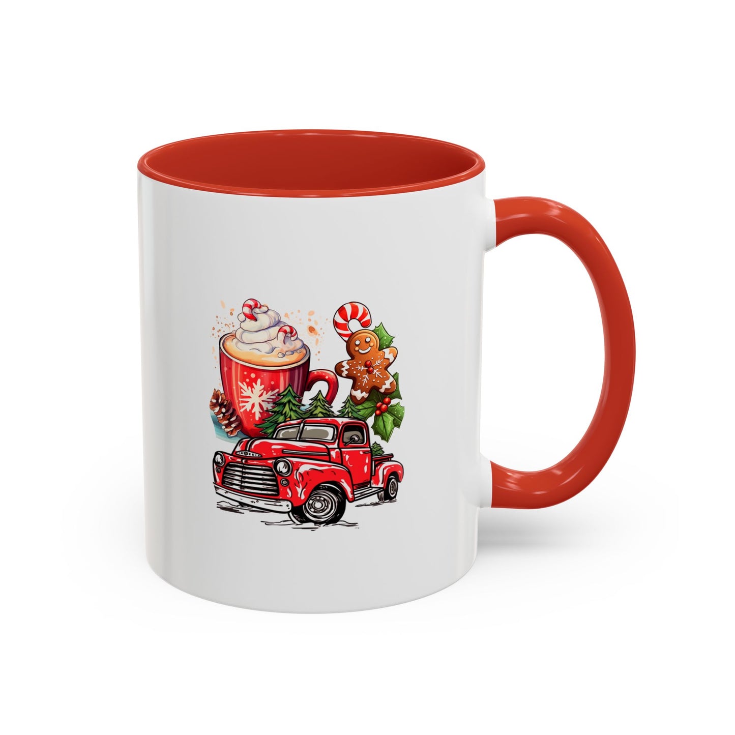 Red Christmas Truck Mug | Cute Gingerbread Man Mug | Christmas Gift Idea | 11oz Accent Mug | 15oz Accent Mug