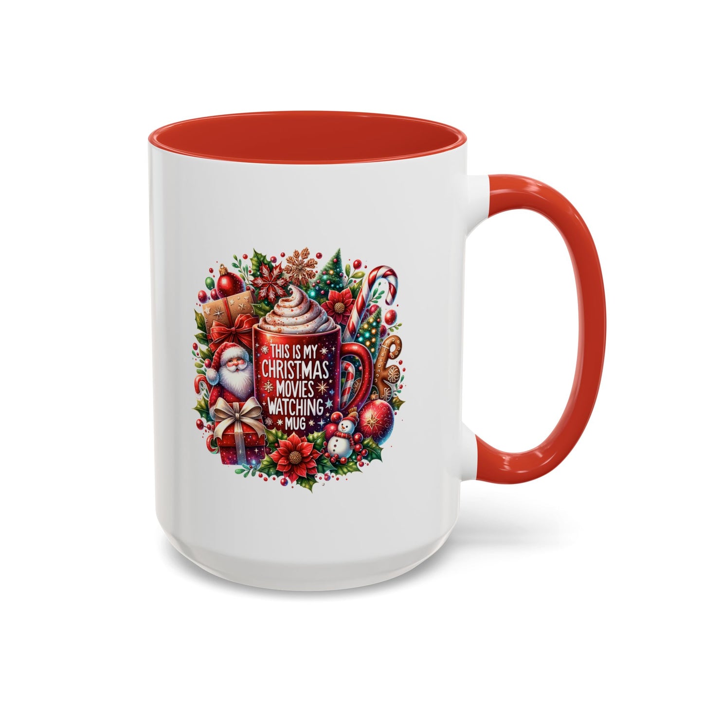 Cute Christmas Movie Watching Mug | Christmas Gift | Ceramic Christmas Gift | |11oz Accent Mug | 15oz Accent Mug
