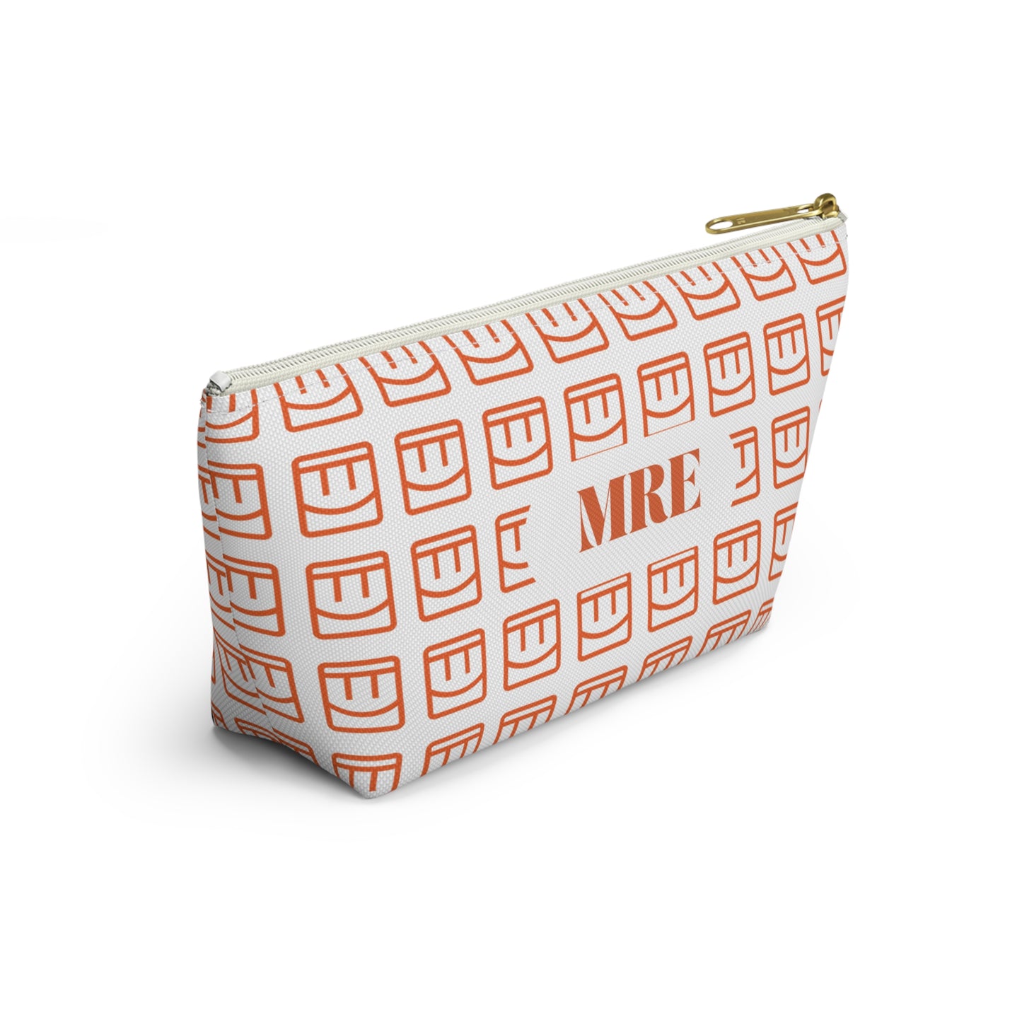 Madison Pouch Personalized Monogram Accessory Pouch — Orange Monogram 'MRE' T-Bottom Makeup Bag