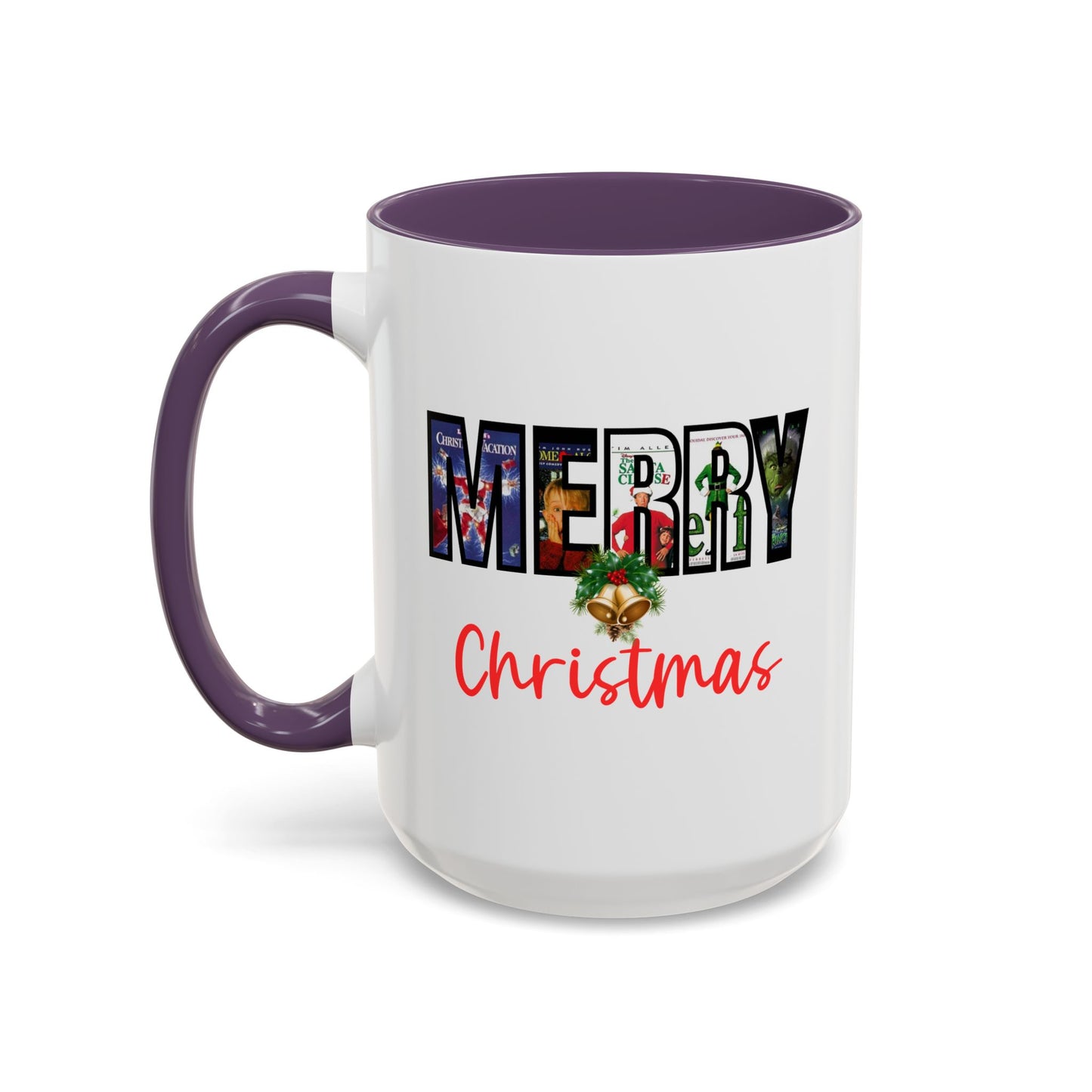 Cute Merry Christmas Nostalgic Holiday Movie Poster Mug | Christmas Gift | Christmas Bells | 11oz Accent Mug | 15oz