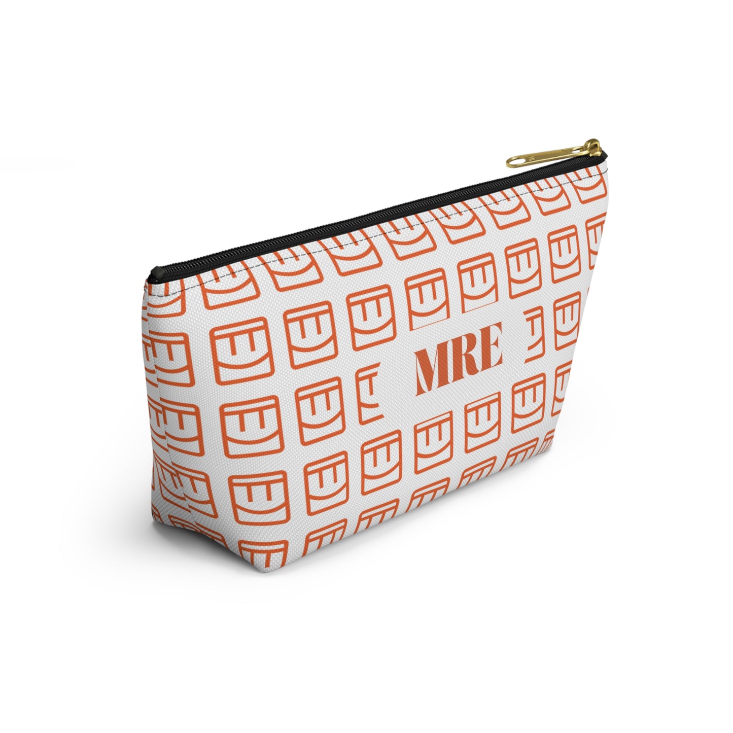 Madison Pouch Personalized Monogram Accessory Pouch — Orange Monogram 'MRE' T-Bottom Makeup Bag