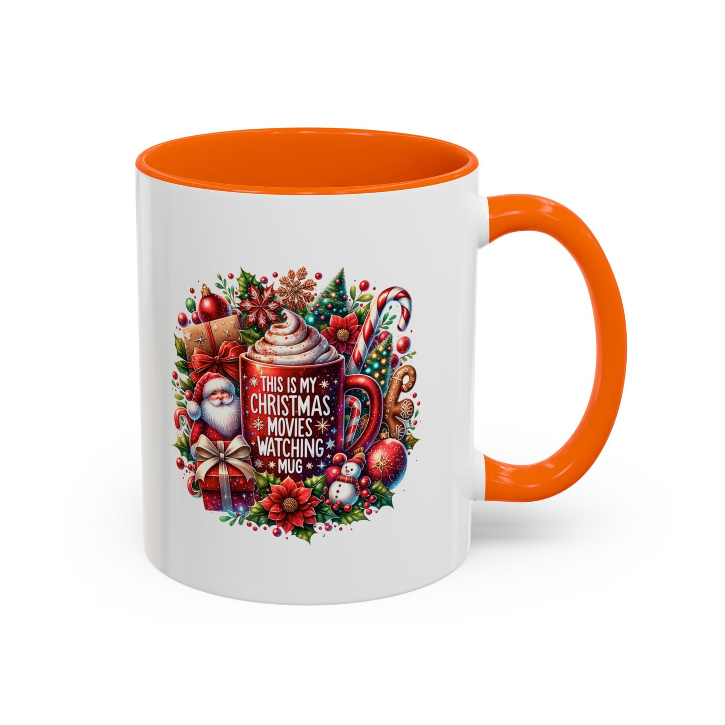 Cute Christmas Movie Watching Mug | Christmas Gift | Ceramic Christmas Gift | |11oz Accent Mug | 15oz Accent Mug