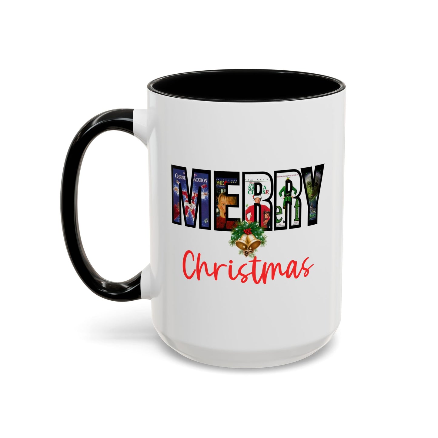 Cute Merry Christmas Nostalgic Holiday Movie Poster Mug | Christmas Gift | Christmas Bells | 11oz Accent Mug | 15oz