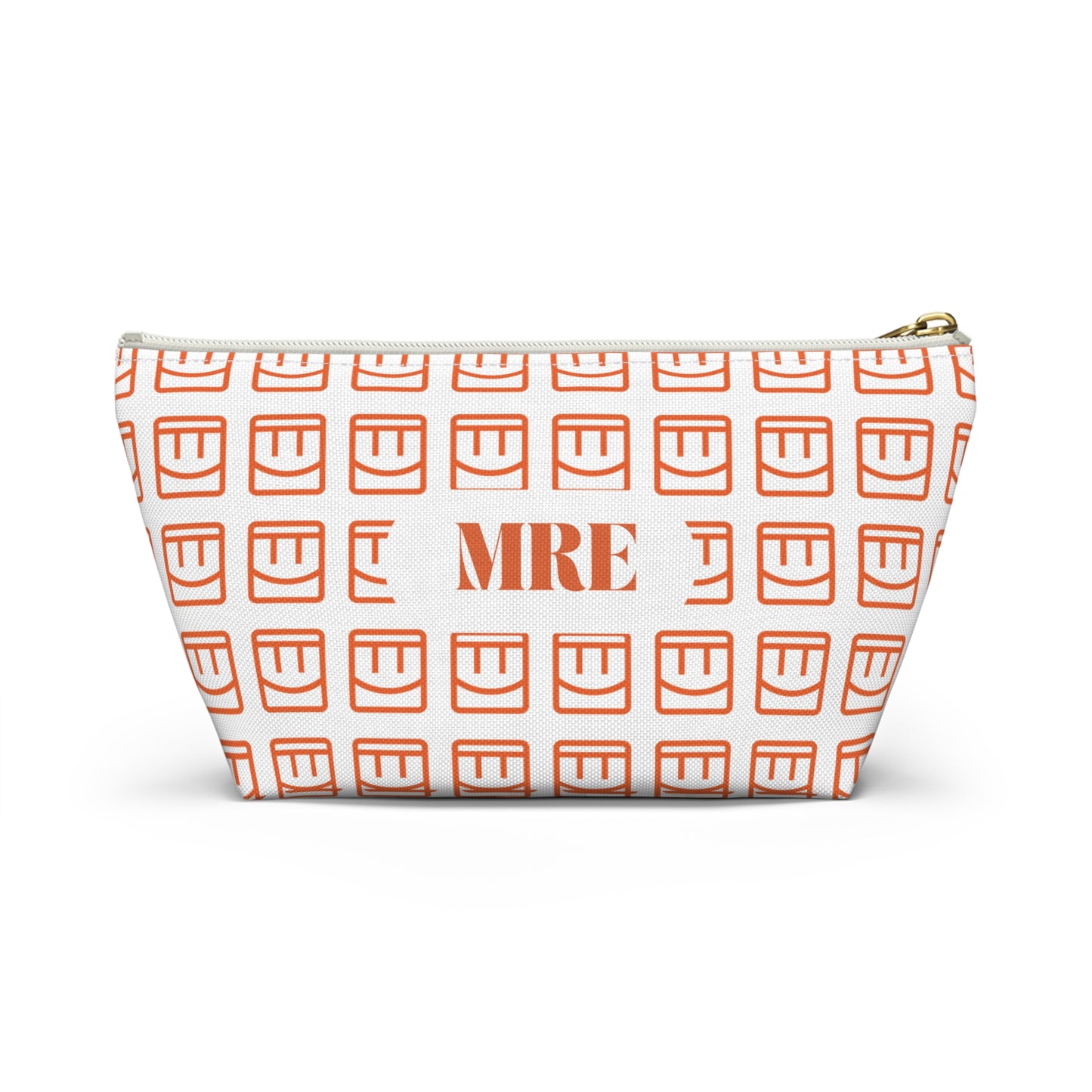 Madison Pouch Personalized Monogram Accessory Pouch — Orange Monogram 'MRE' T-Bottom Makeup Bag