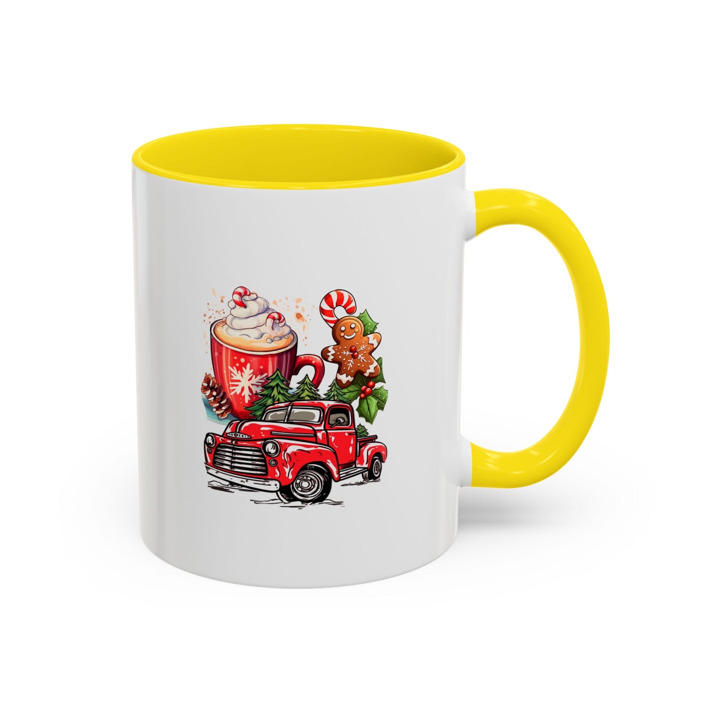Red Christmas Truck Mug | Cute Gingerbread Man Mug | Christmas Gift Idea | 11oz Accent Mug | 15oz Accent Mug