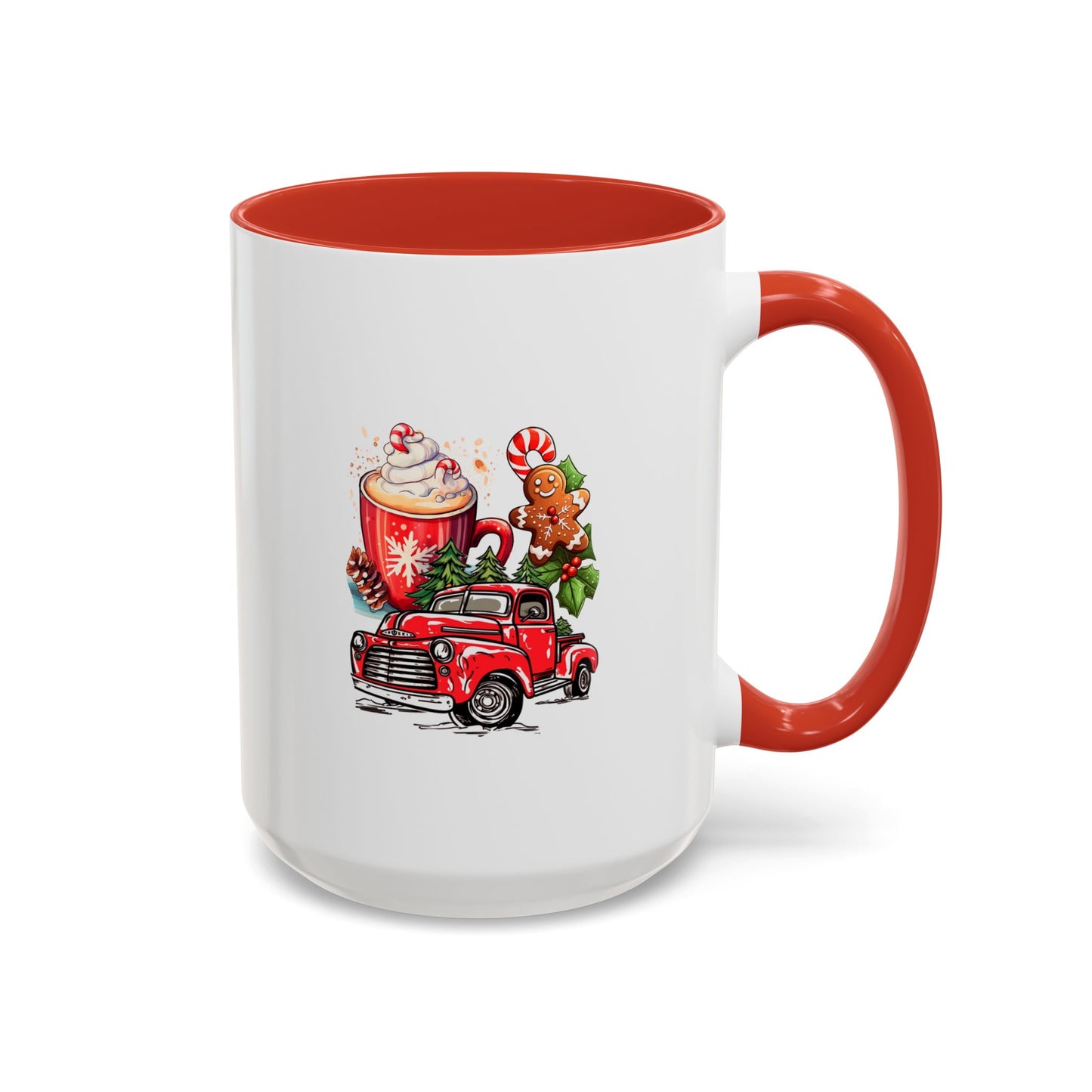 Red Christmas Truck Mug | Cute Gingerbread Man Mug | Christmas Gift Idea | 11oz Accent Mug | 15oz Accent Mug