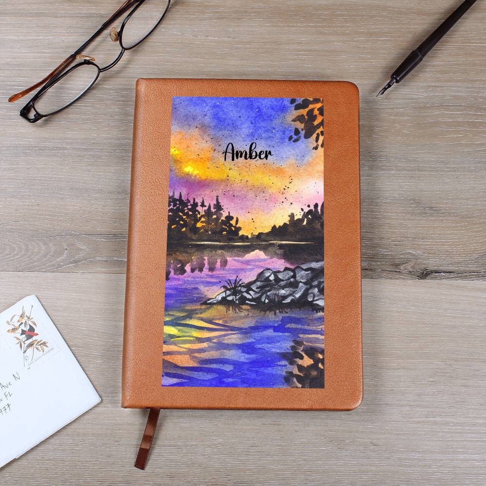 Night Sky Mountain and Seascape Leather Journal | Personalized Journal