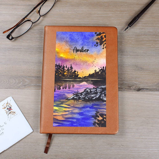 Night Sky Mountain and Seascape Leather Journal | Personalized Journal