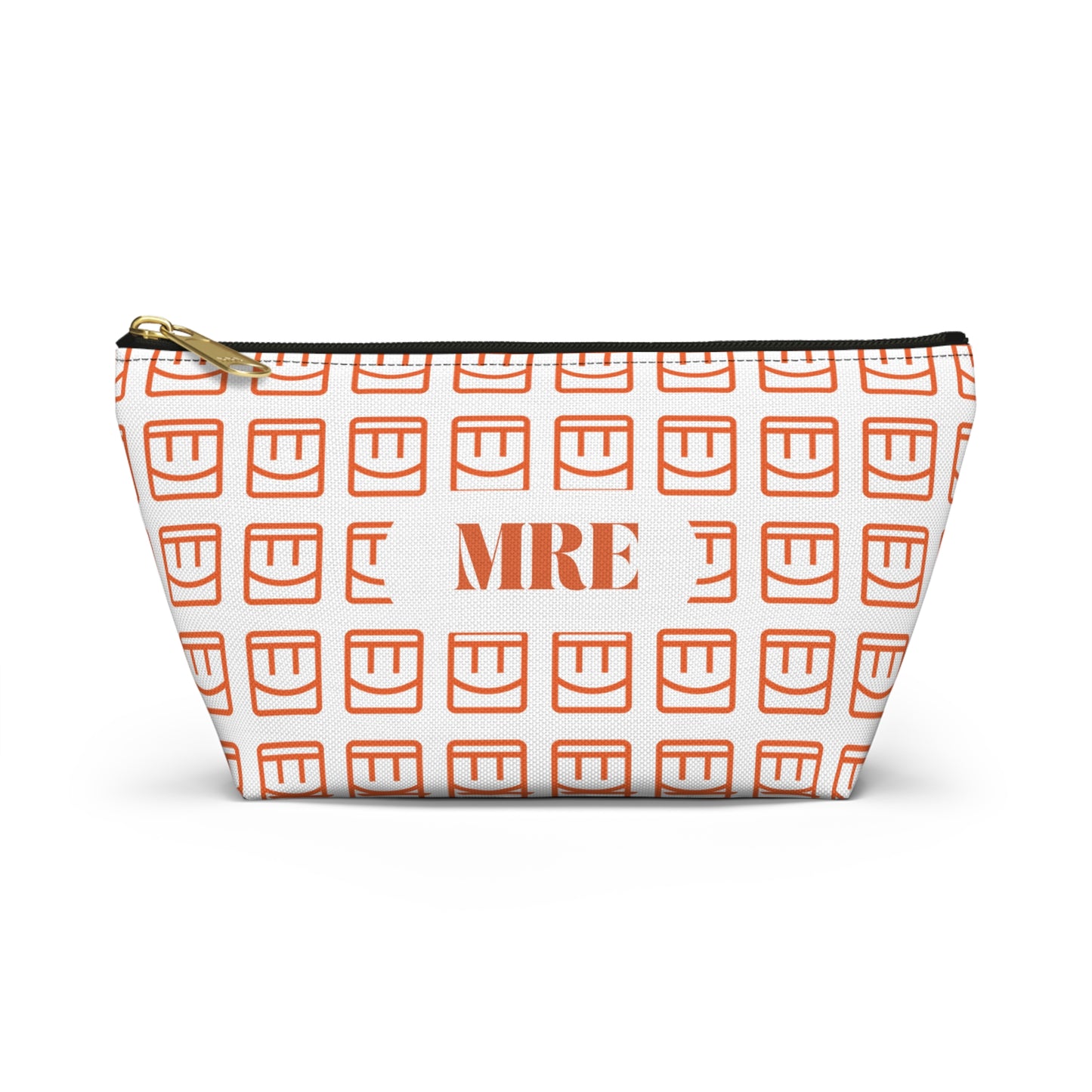 Madison Pouch Personalized Monogram Accessory Pouch — Orange Monogram 'MRE' T-Bottom Makeup Bag