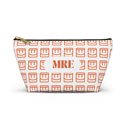 Madison Pouch Personalized Monogram Accessory Pouch — Orange Monogram 'MRE' T-Bottom Makeup Bag