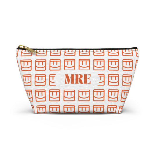 Madison Pouch Personalized Monogram Accessory Pouch — Orange Monogram 'MRE' T-Bottom Makeup Bag