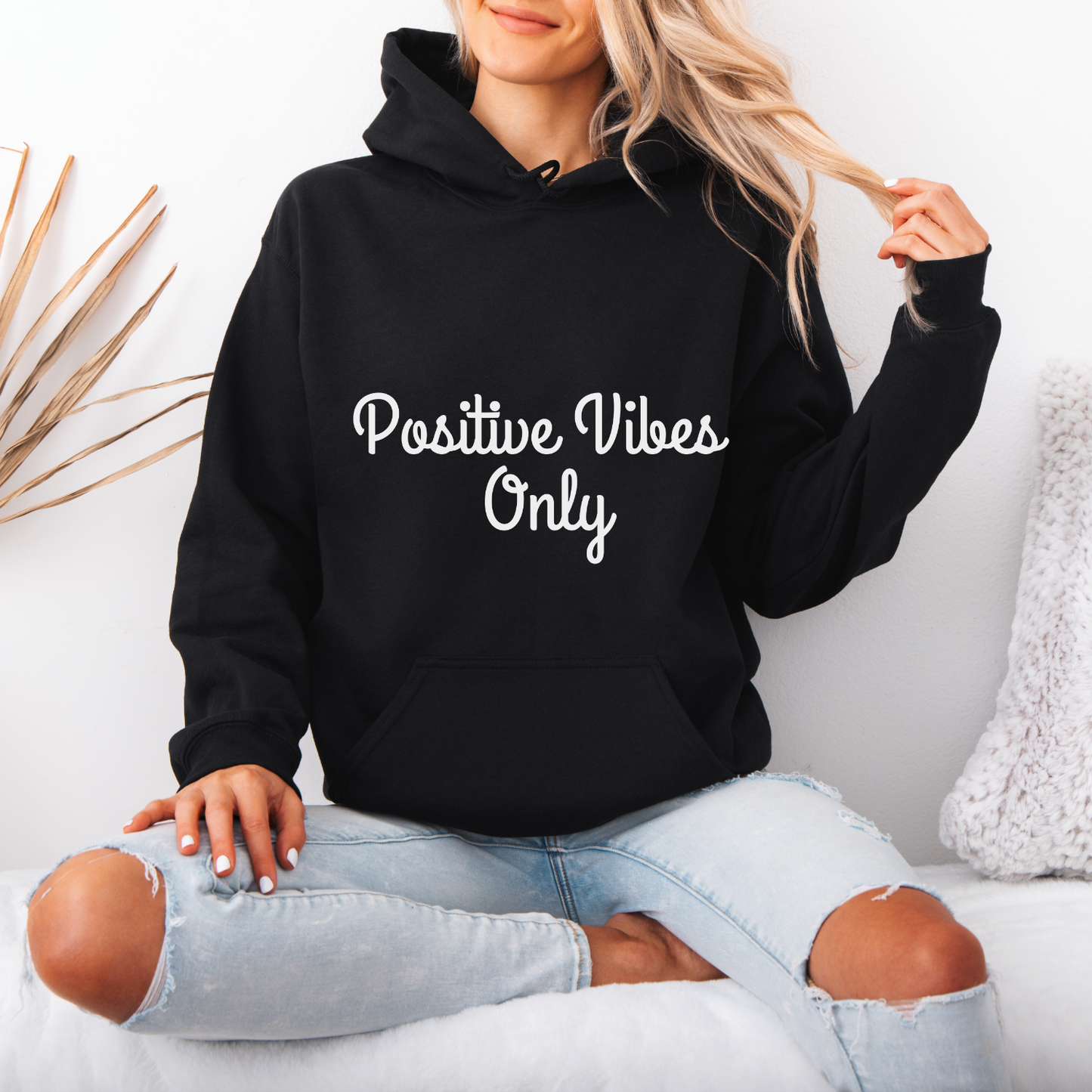 Positive Vibes Cute Text Hoodie | Motivational Gift For Her | Inspirational Quote