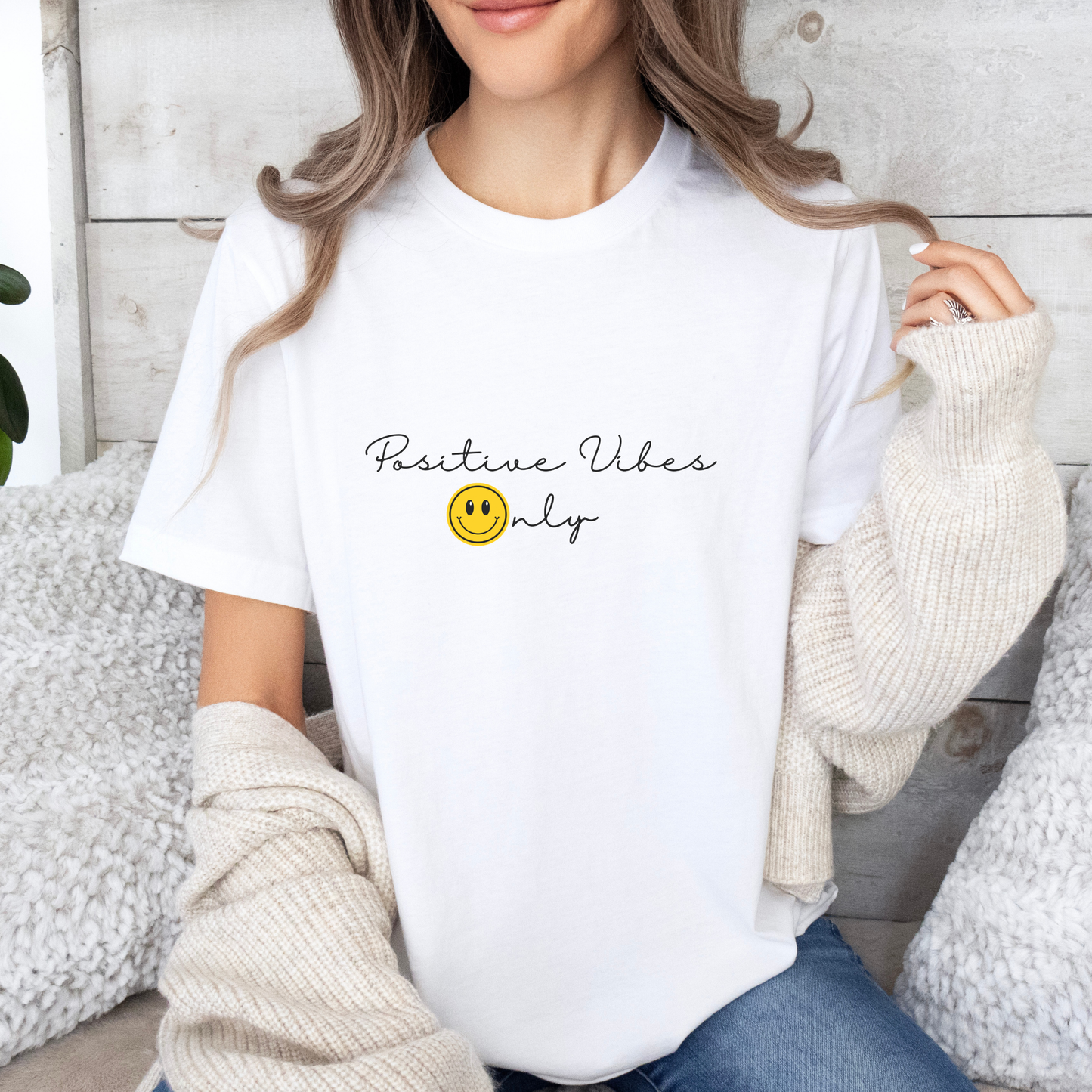 Positive Vibes Only Smiley Face Emoji T-shirt