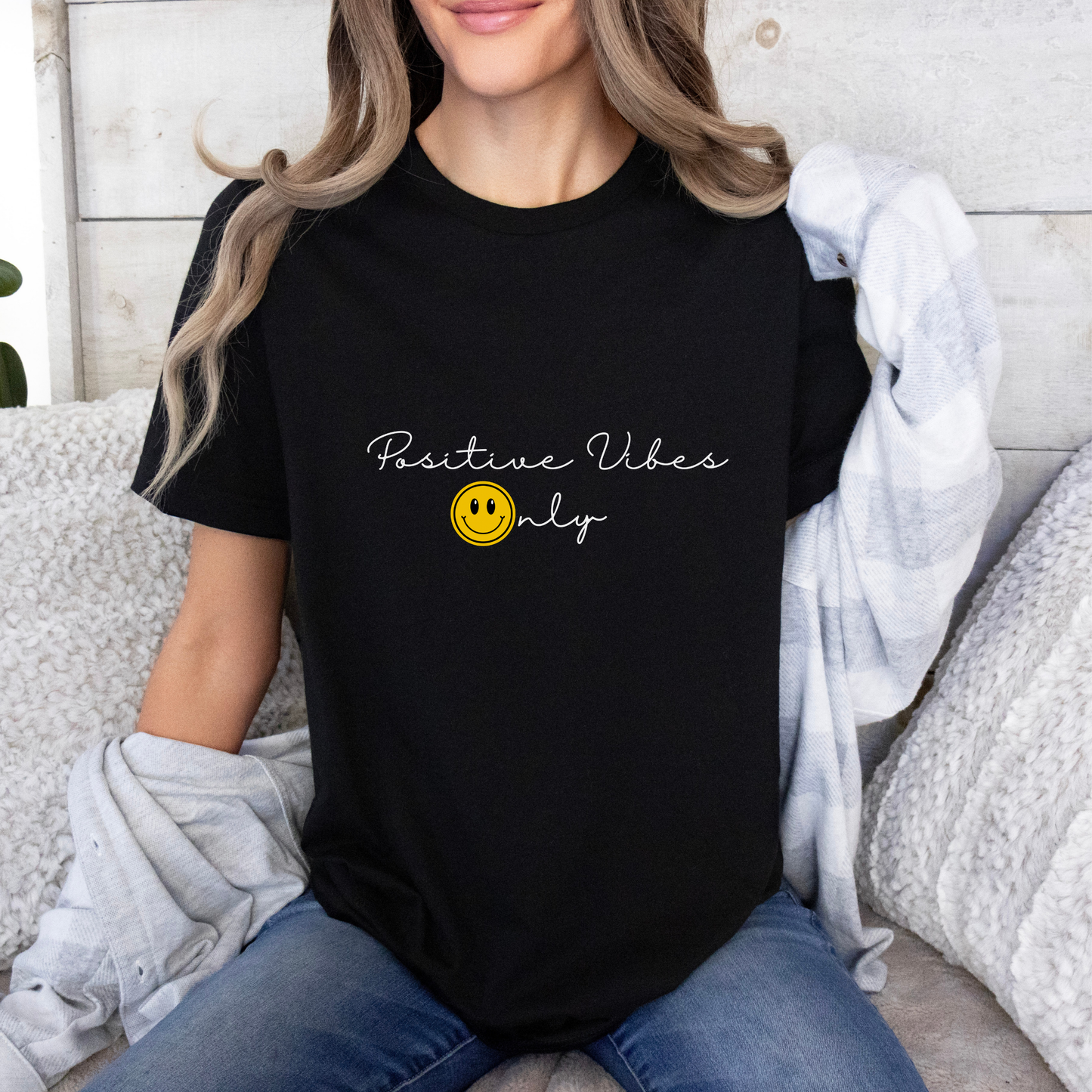 Positive Vibes Only Smiley Face Emoji T-shirt