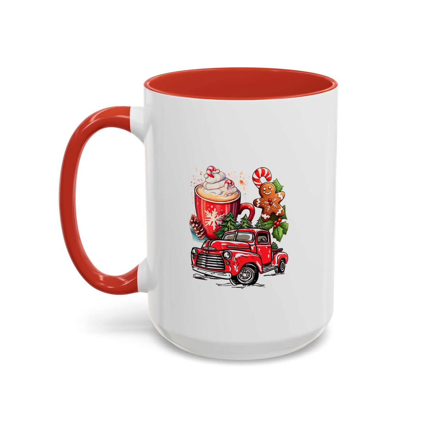 Red Christmas Truck Mug | Cute Gingerbread Man Mug | Christmas Gift Idea | 11oz Accent Mug | 15oz Accent Mug