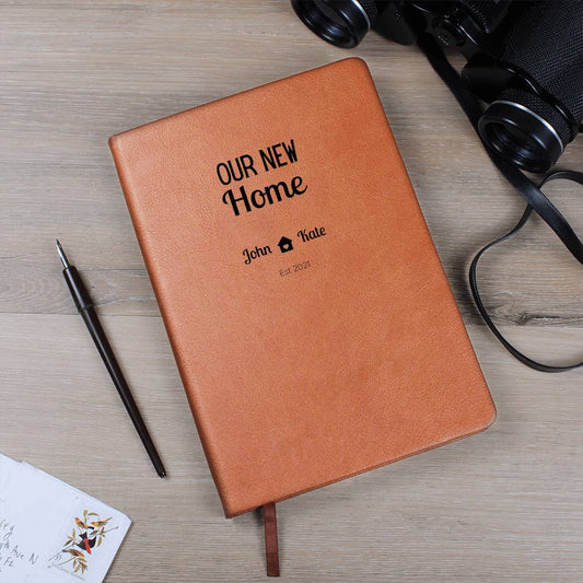 Our New Home Personalized Couple Milestone Leather Journal | Housewarming Memory Book