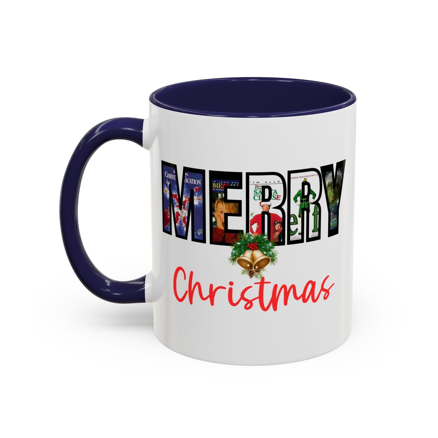 Cute Merry Christmas Nostalgic Holiday Movie Poster Mug | Christmas Gift | Christmas Bells | 11oz Accent Mug | 15oz