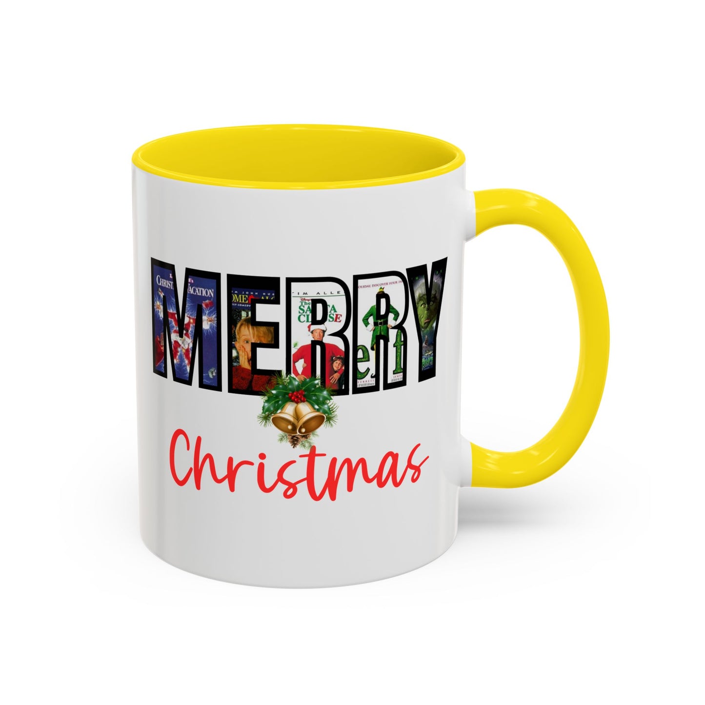 Cute Merry Christmas Nostalgic Holiday Movie Poster Mug | Christmas Gift | Christmas Bells | 11oz Accent Mug | 15oz