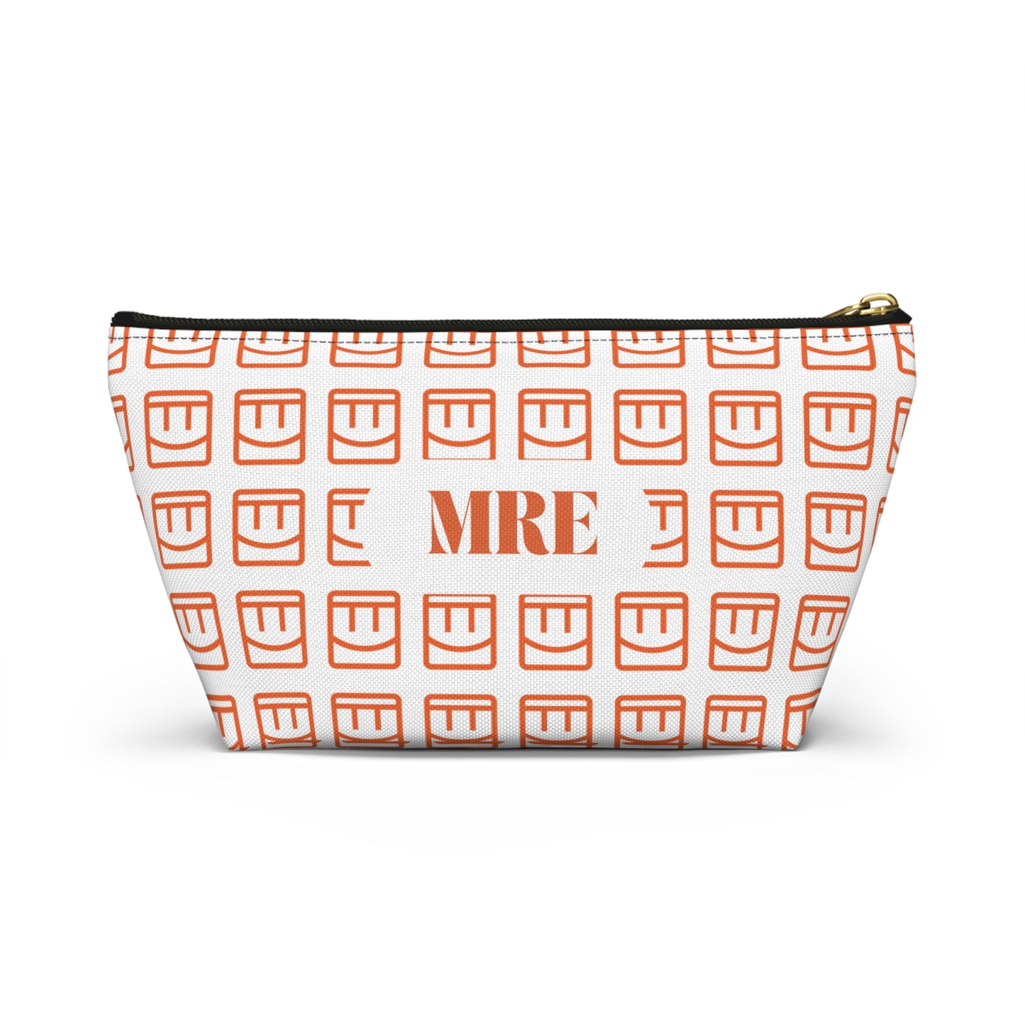 Madison Pouch Personalized Monogram Accessory Pouch — Orange Monogram 'MRE' T-Bottom Makeup Bag