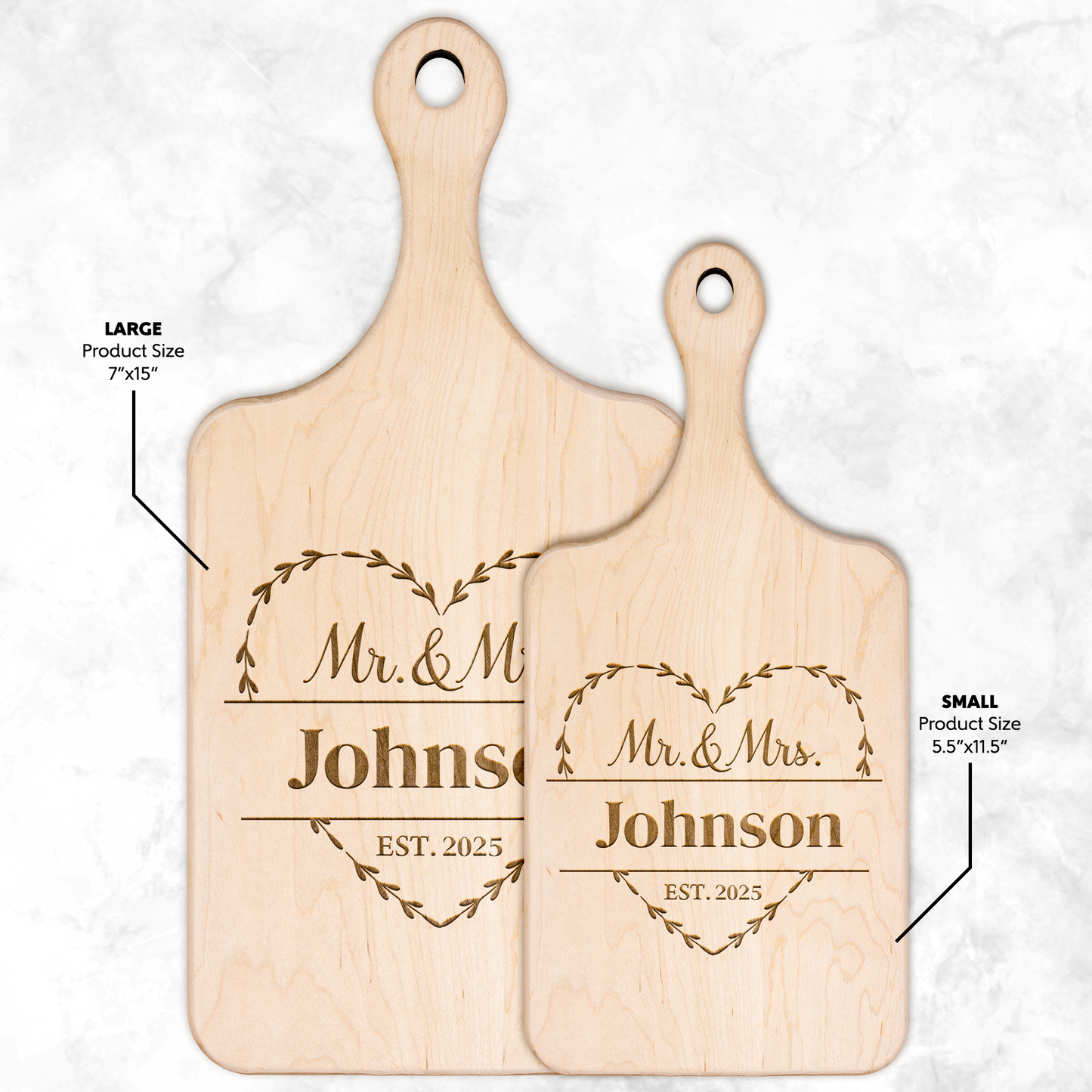 Couples Personalized Hardwood Paddle Cutting Board