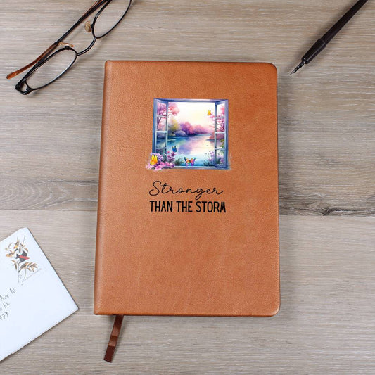 Stronger Than the Storm Nature Thened Leather Journal | Resilience & Healing Journal