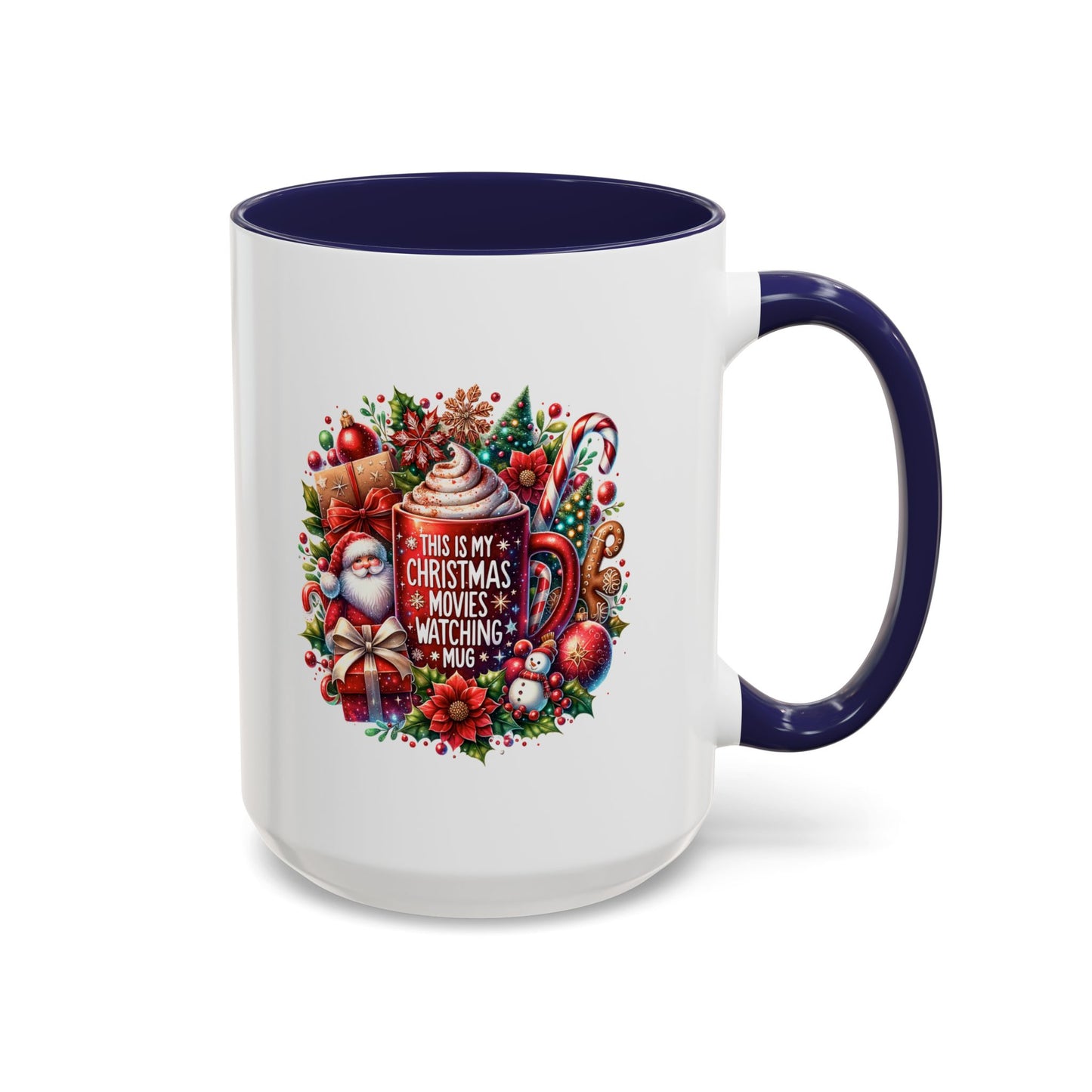 Cute Christmas Movie Watching Mug | Christmas Gift | Ceramic Christmas Gift | |11oz Accent Mug | 15oz Accent Mug