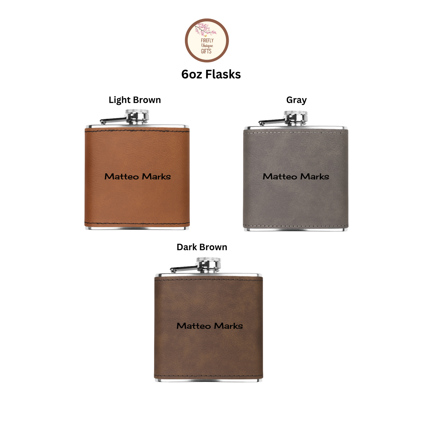 Personalized Name 6oz Flask | Leather Flask | Wedding Gift | Custom Engagement Gift