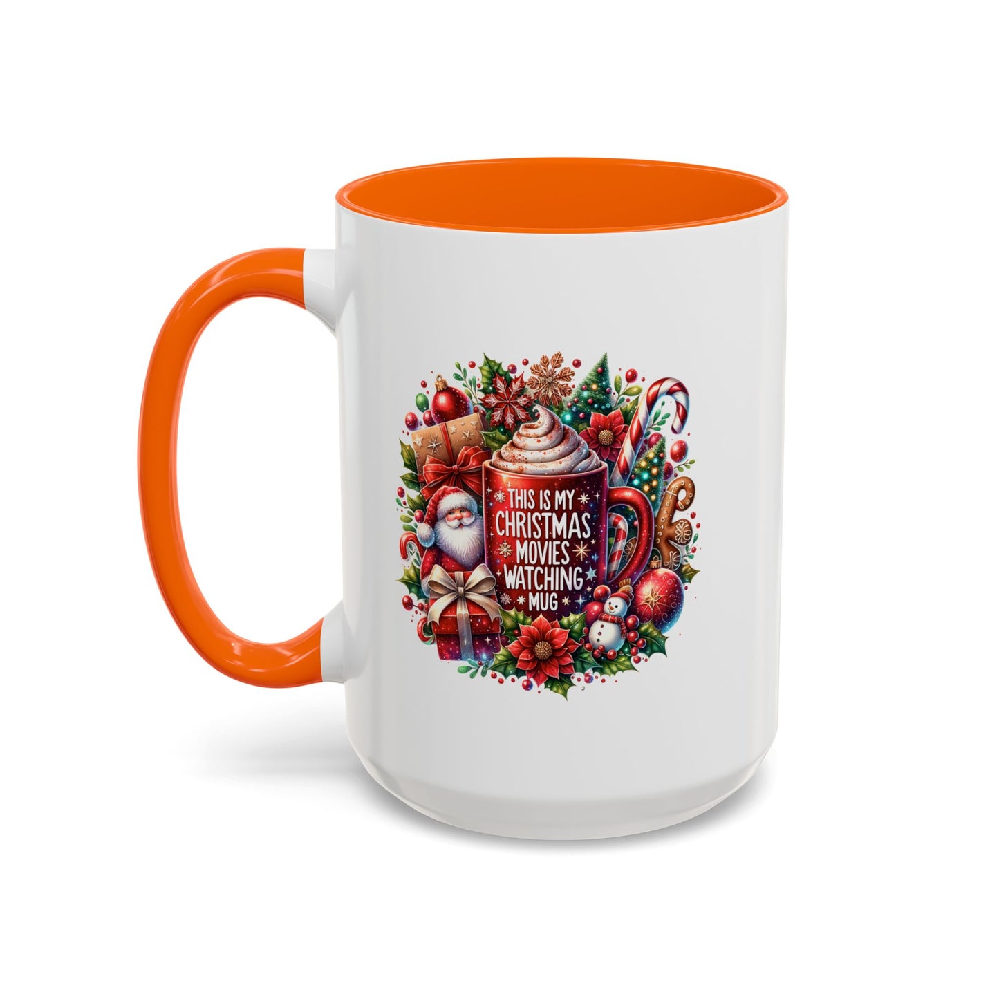 Cute Christmas Movie Watching Mug | Christmas Gift | Ceramic Christmas Gift | |11oz Accent Mug | 15oz Accent Mug