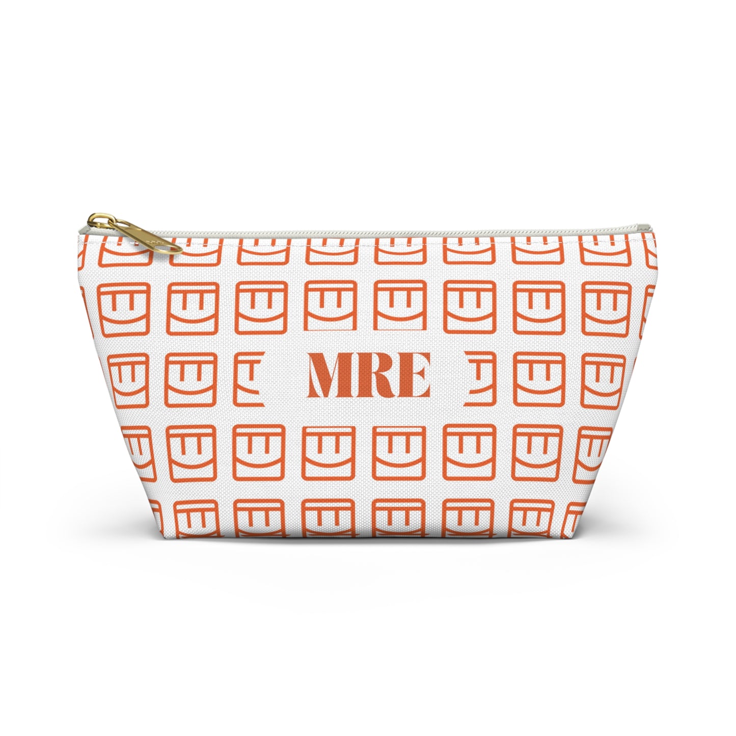 Madison Pouch Personalized Monogram Accessory Pouch — Orange Monogram 'MRE' T-Bottom Makeup Bag