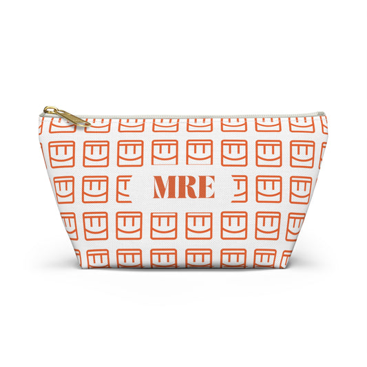 Madison Pouch Personalized Monogram Accessory Pouch — Orange Monogram 'MRE' T-Bottom Makeup Bag