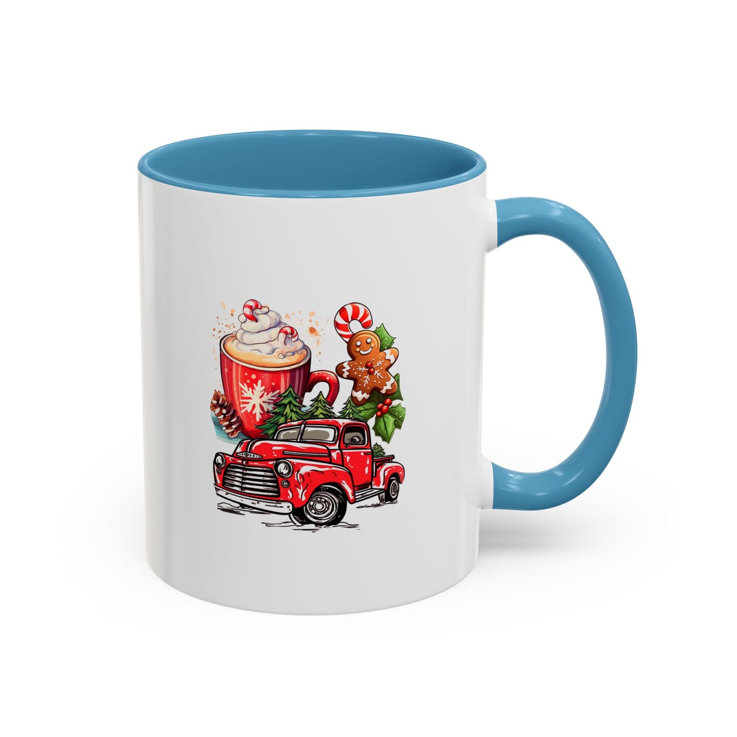 Red Christmas Truck Mug | Cute Gingerbread Man Mug | Christmas Gift Idea | 11oz Accent Mug | 15oz Accent Mug