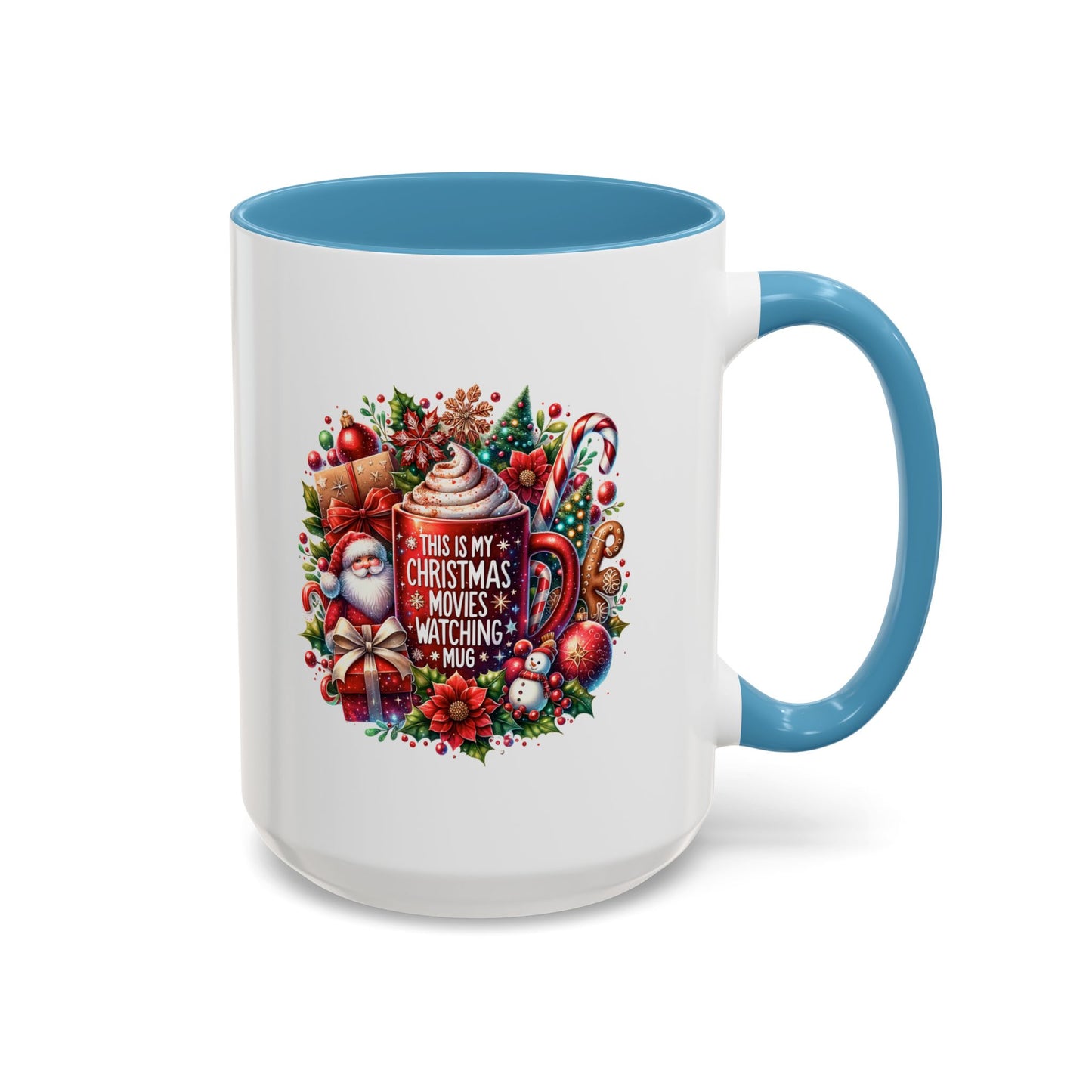 Cute Christmas Movie Watching Mug | Christmas Gift | Ceramic Christmas Gift | |11oz Accent Mug | 15oz Accent Mug