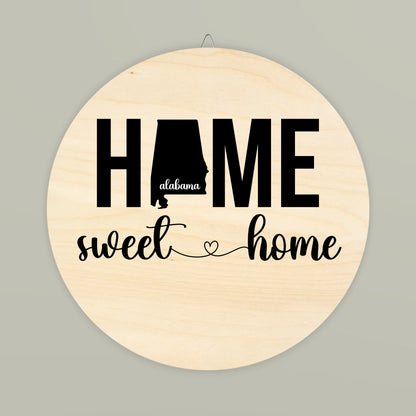 Home Sweet Home Wood Door Sign | 50 States | Black Shape | Customized Door Sign
