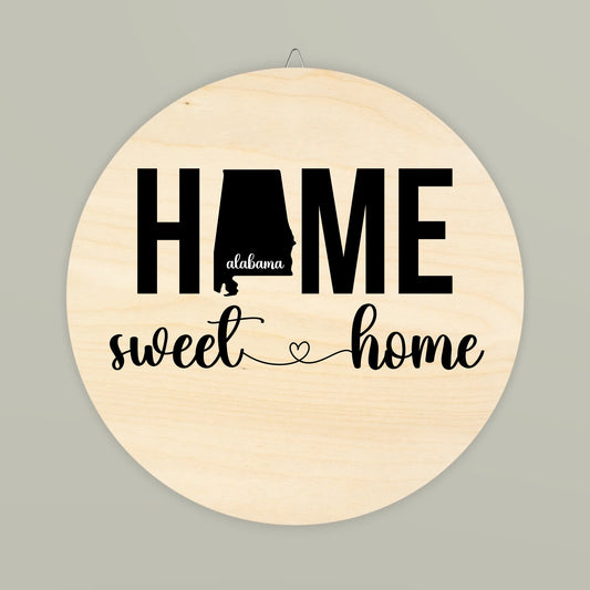 Home Sweet Home Wood Door Sign | 50 States | Black Shape | Customized Door Sign