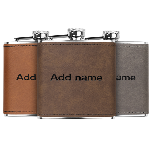 Personalized Name 6oz Flask | Leather Flask | Wedding Gift | Custom Engagement Gift