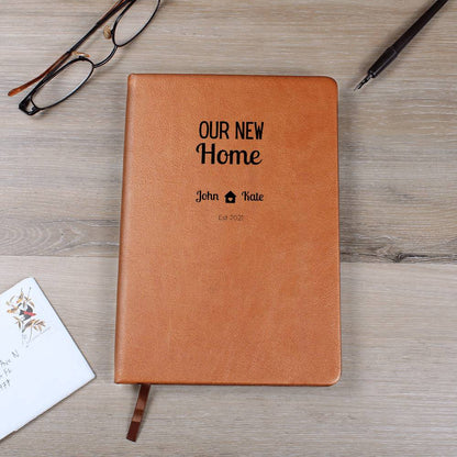 Our New Home Personalized Couple Milestone Leather Journal | Housewarming Memory Book