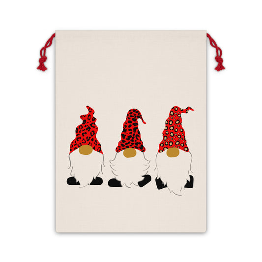 Gnome Themed Gift Bag, Holiday Gift Pouch, Drawstring Present Bag, Christmas Packaging, Cute Gnome Decor