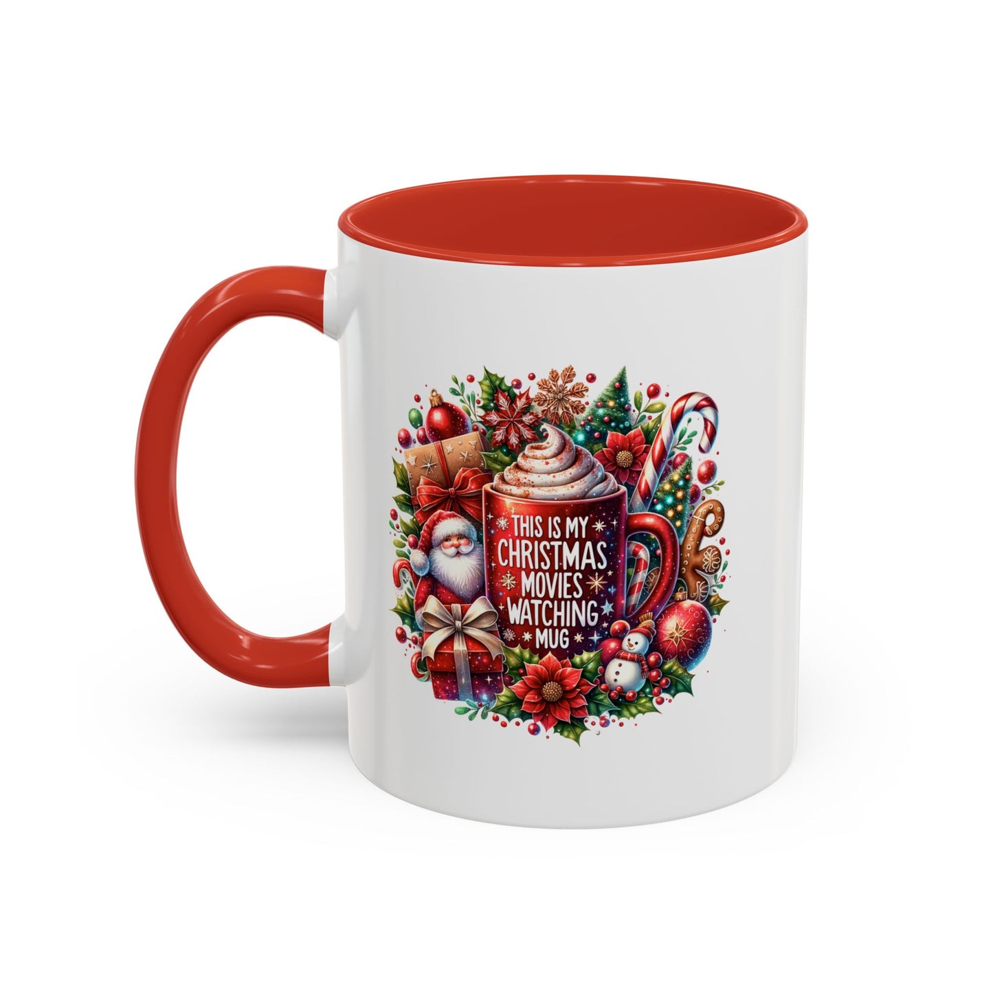 Cute Christmas Movie Watching Mug | Christmas Gift | Ceramic Christmas Gift | |11oz Accent Mug | 15oz Accent Mug