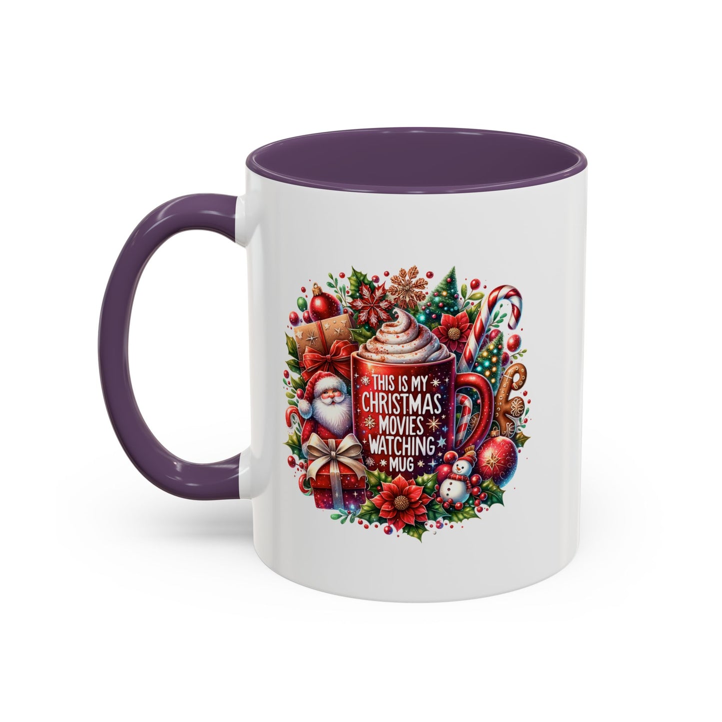 Cute Christmas Movie Watching Mug | Christmas Gift | Ceramic Christmas Gift | |11oz Accent Mug | 15oz Accent Mug